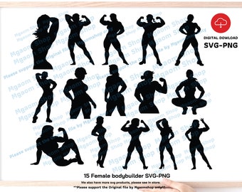 SVG-bundel vrouwelijke bodybuilder: gespierde vrouw sportschool kunst (digitale download)