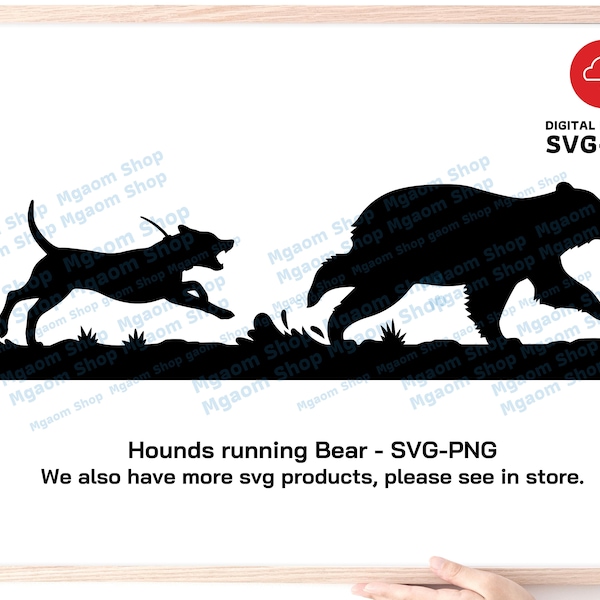 hounds running Bear SVG , Hound Chasing Bear Svg Png file, Bear Hunting SVG, Svg for hunter.