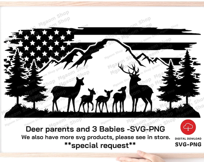 Deer Family SVG File, Deer SVG Cut File for Cricut, Mountains Svg, Deer ...