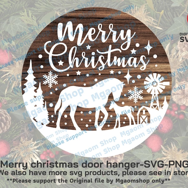 Merry Christmas Door Hanger Digital Cut Files, Horse Farm Christmas svg , Nouveau Noël svg , Joyeux Noël SVG, SVG pour une famille chaleureuse