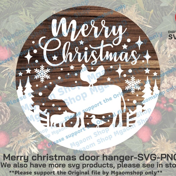 Merry Christmas Door Hanger Digital Cut Files, Farm Christmas svg , New Christmas svg , Merry Christmas SVG, SVG for warm family