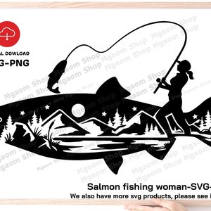 Salmon Fishing Woman SVG: Fisher Girl Design (Digital Download)