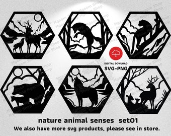 Nature SVG, 6 nature animal senses SVG, animal family SVG, Deer svg, Bear svg ,Cougar svg,Wolf sense svg, decorate for your idea etc