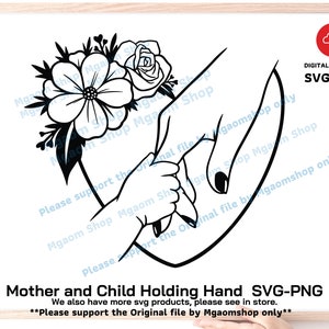Mother Child Holding Hands SVG: Floral Family Art (Digital Download)