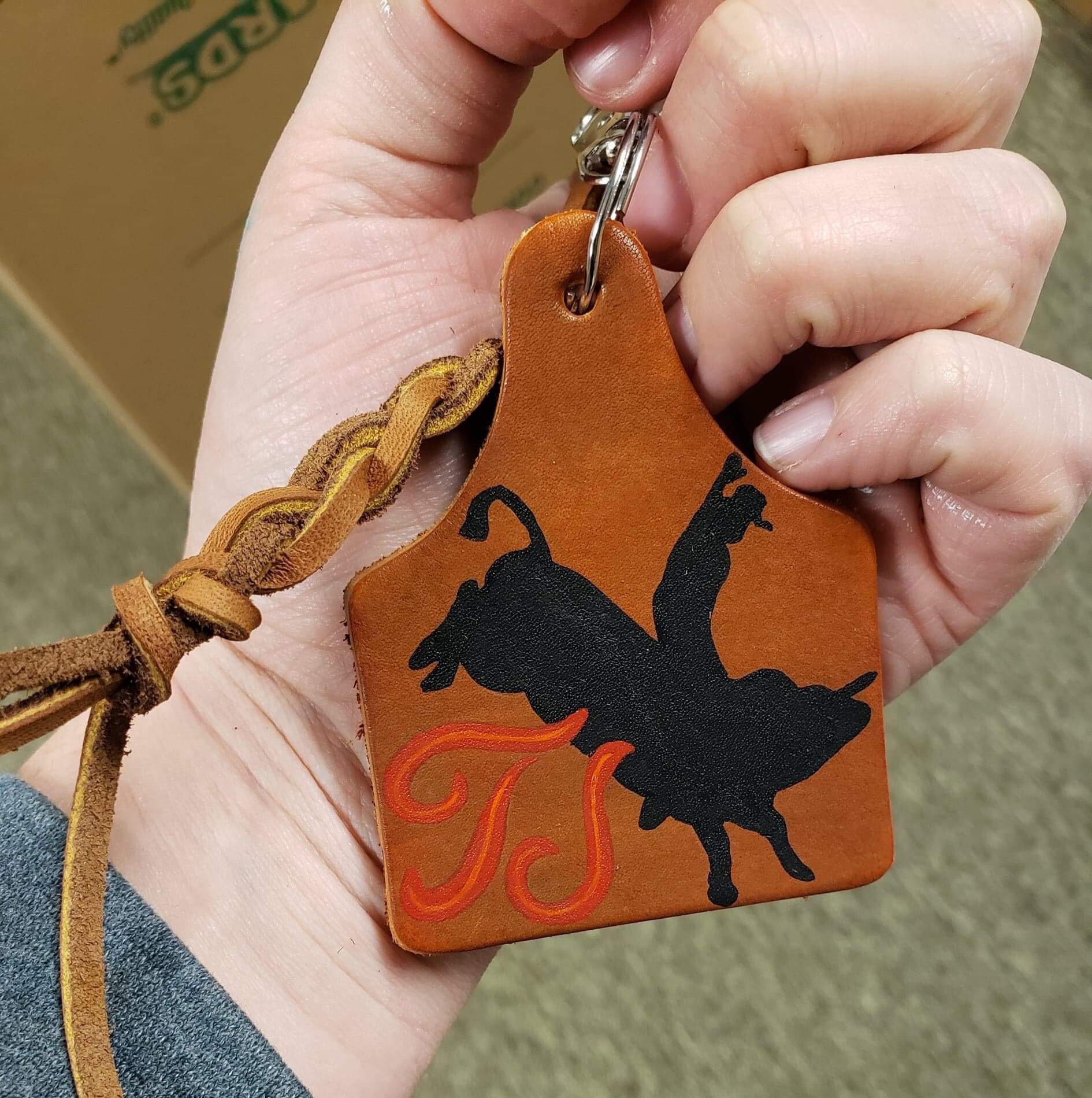 Bull Rider Keychain Custom Leather Rodeo Ear Tag Keychain Etsy