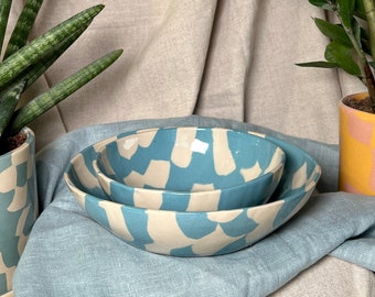 Ceramics bowl BLUE MARBLE / Stoneware ceramics bowl / Handmade dinner Bowl / Small snack bowl / Colorful cereal bowl / Nerikomi ceramics