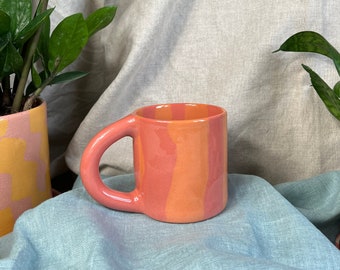 Ceramic mug PINK ORANGE / Handmade stoneware mug / Colorful mug / Nerikomi ceramics / Coffee mug