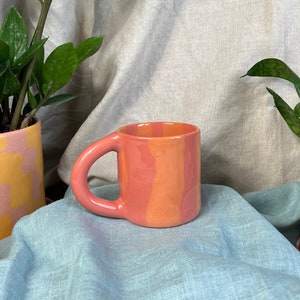 Ceramic mug PINK ORANGE / Handmade stoneware mug / Colorful mug / Nerikomi ceramics / Coffee mug