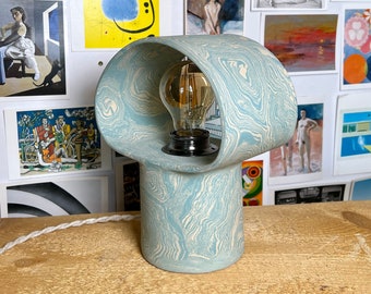 Ceramic lamp BLUE SWIRLS / Handmade table lamp / Small stoneware lamp / Bedside table lamp / Nerikomi lamp
