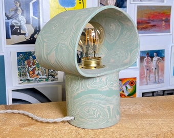 Ceramic lamp MINT SWIRLS / Handmade table lamp / Small stoneware lamp / Bedside table lamp / Nerikomi lamp