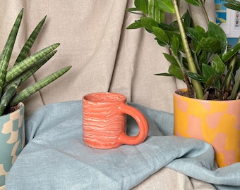 Ceramic Mug WAVES / Handmade coffee mug / Colourful stoneware mug / Unique tea cup / Office mug / Nerikomi mug