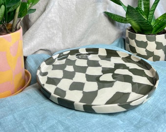 Ceramic Plate DARK GREEN MARBLE / Colorful stoneware plate / Dessert Plate / Dinner Plate / Handmade tableware / Coaster / Saucer