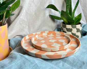 Ceramic plate ORANGE MARBLE / Colorful stoneware plate / Dessert plate / Dinner plate / Nerikomi ceramics / Handmade tableware