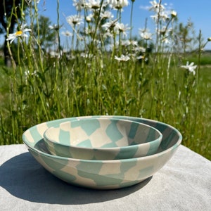 Ceramic bowl MINT MARBLE / Handmade stoneware bowl / Dinner bowl / Unique snack bowl / Colorful soup bowl / Pasta Bowl / Housewarming Gift