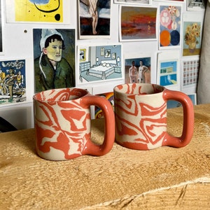 Ceramic Mug PINK SWIRLS / Handmade coffee mug / Colourful stoneware mug / Unique tea cup / Office mug / Nerikomi mug