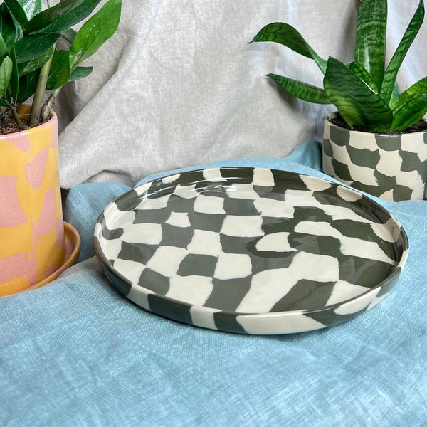 Ceramic Plate DARK GREEN MARBLE / Colorful stoneware plate / Dessert Plate / Dinner Plate / Handmade tableware / Coaster / Saucer
