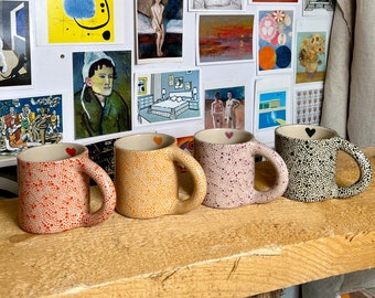 Taza de cerámica POLKADOT / Taza de café hecha a mano / Taza de gres de colores / Taza de té única / Taza de oficina