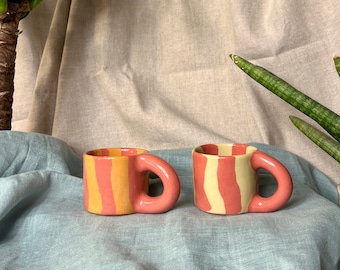 Ceramic Espresso Cup CANDY / Handmade coffee cup / Nerikomi ceramic mug / Unique stoneware cup / Office mug