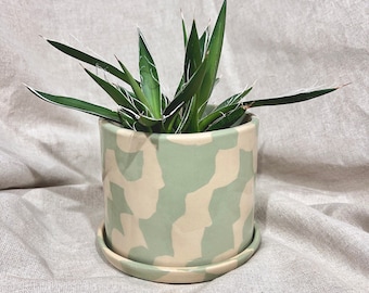 Ceramic planter MINT MARBLE / Handmade plant pot / Colorful accent planter / Stoneware indoor planter / Small planter / Flower Pot