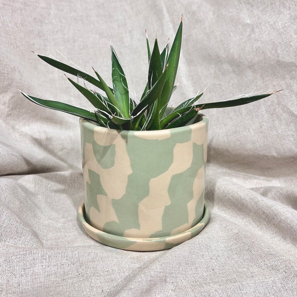 Ceramic planter MINT MARBLE / Handmade plant pot / Colorful accent planter / Stoneware indoor planter / Small planter / Flower Pot