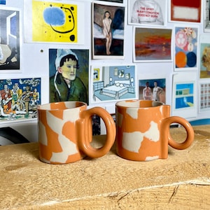 Ceramic mug ORANGE MARBLE / Colorful coffee mug / Unique stoneware mug / Turmeric mug / Office mug imagem 1