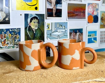 Ceramic mug ORANGE MARBLE / Colorful coffee mug / Unique stoneware mug / Turmeric mug / Office mug