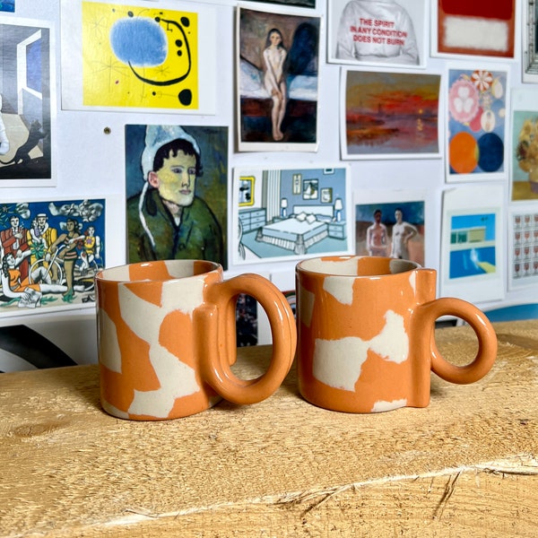 Ceramic mug ORANGE MARBLE / Colorful coffee mug / Unique stoneware mug / Turmeric mug / Office mug