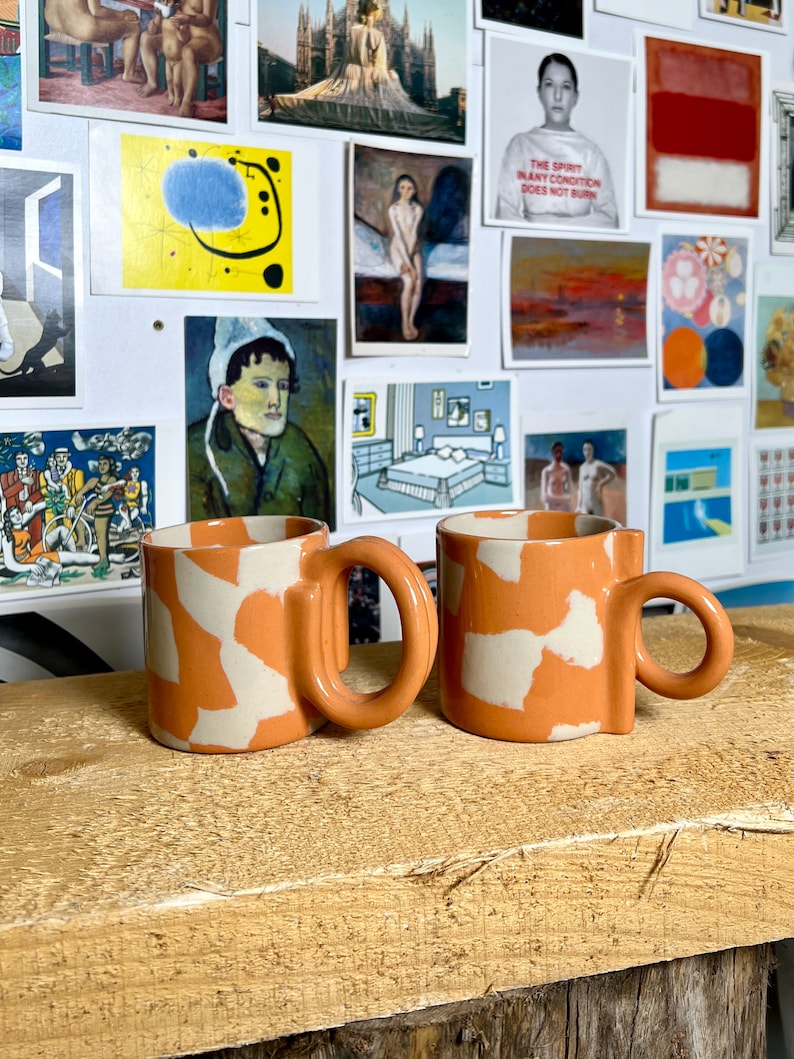 Ceramic mug ORANGE MARBLE / Colorful coffee mug / Unique stoneware mug / Turmeric mug / Office mug image 1