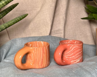 Ceramic Espresso Cup WAVES / Handmade coffee cup / Nerikomi ceramic mug / Unique stoneware cup / Office mug