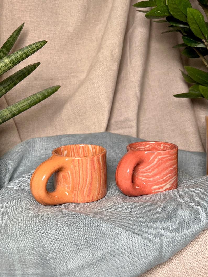 Ceramic Espresso Cup WAVES / Handmade coffee cup / Nerikomi ceramic mug / Unique stoneware cup / Office mug image 1