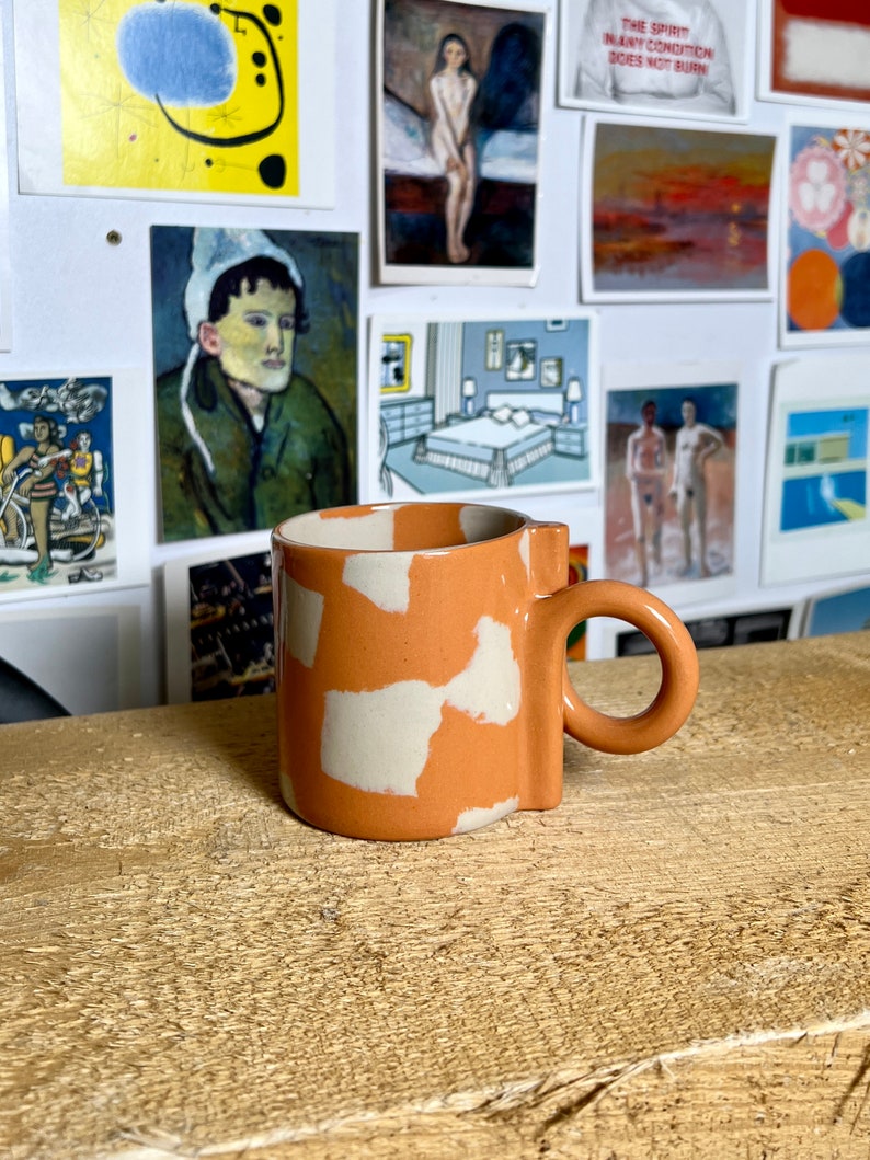 Ceramic mug ORANGE MARBLE / Colorful coffee mug / Unique stoneware mug / Turmeric mug / Office mug HANDLE NR 2