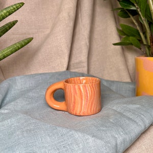 Ceramic Espresso Cup WAVES / Handmade coffee cup / Nerikomi ceramic mug / Unique stoneware cup / Office mug ORANGE