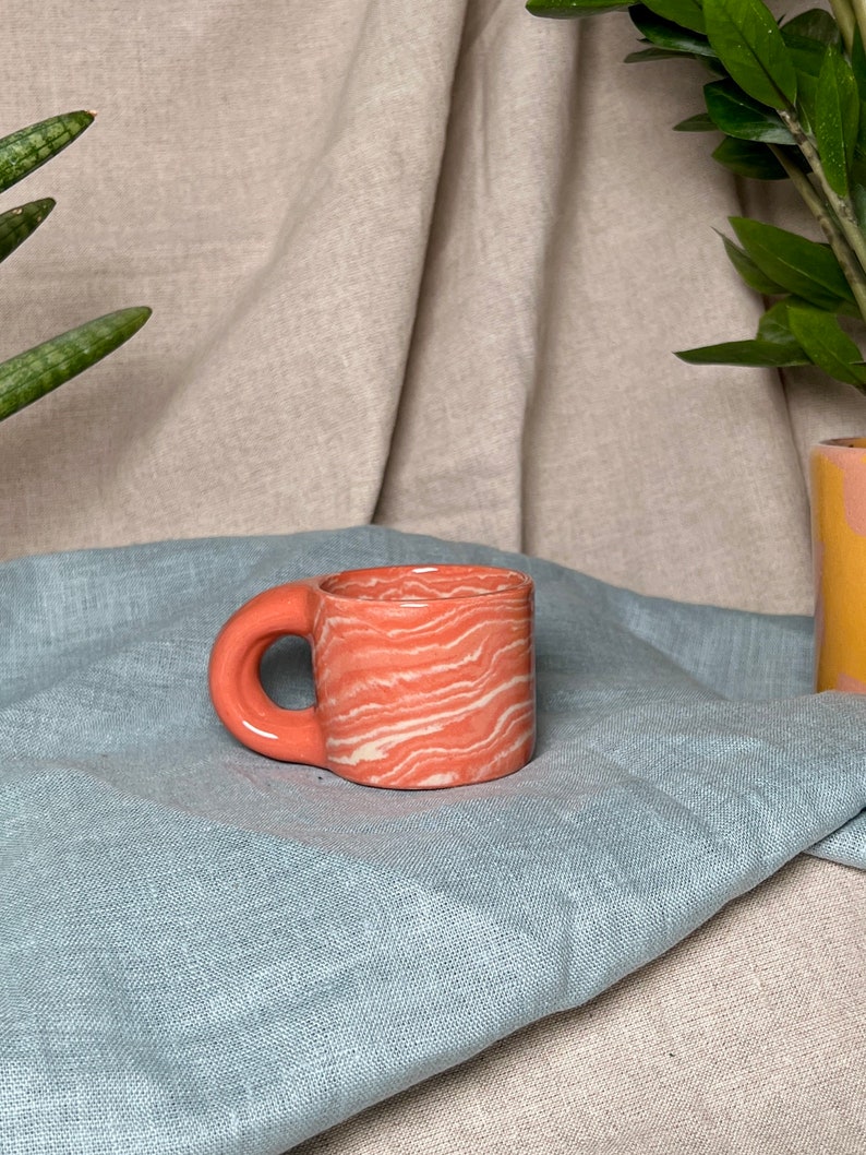 Ceramic Espresso Cup WAVES / Handmade coffee cup / Nerikomi ceramic mug / Unique stoneware cup / Office mug PINK