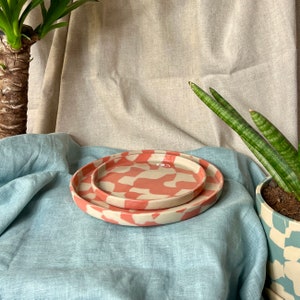 Ceramic plate PINK MARBLE / Colorful stoneware plate / Dessert plate / Dining plate / Handmade tableware / Coasters / Saucers