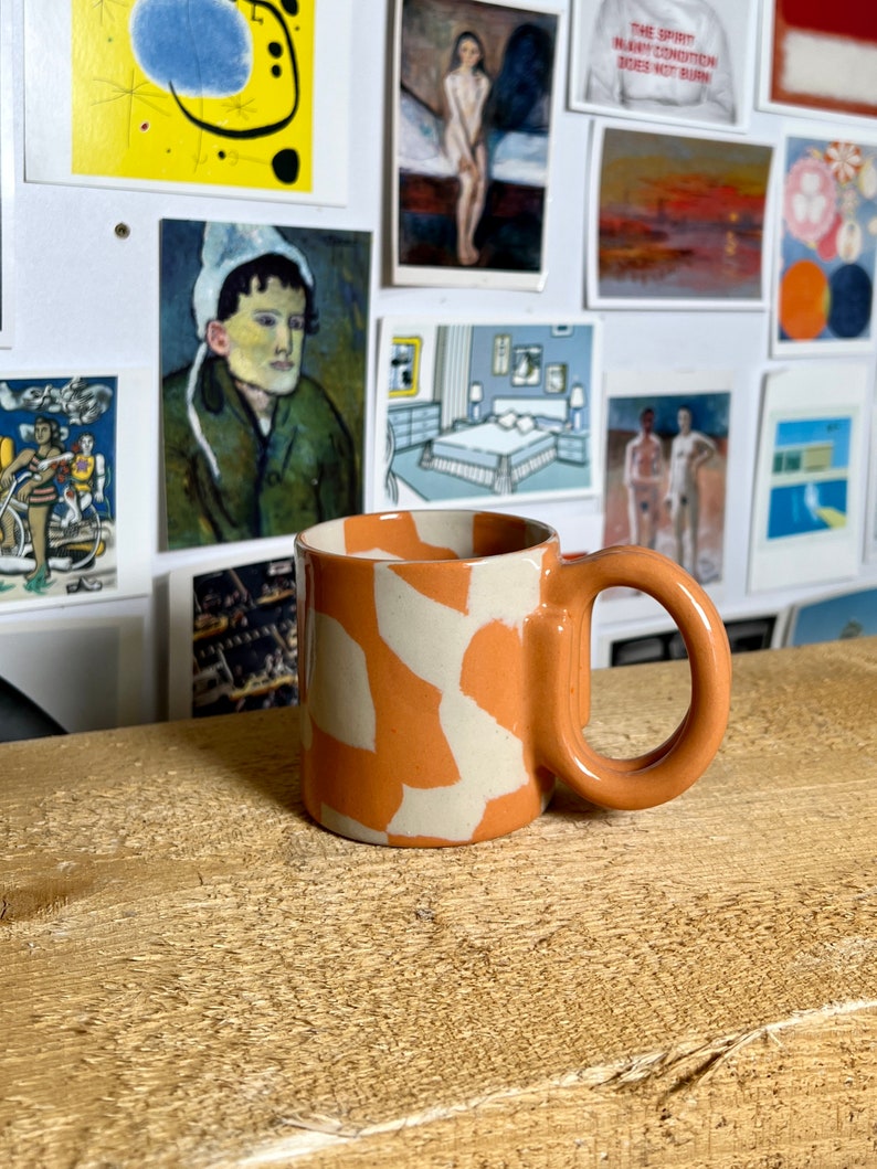 Keramik Tasse ORANGE MARBLE / Bunte Kaffeetasse / Einzigartige Steinzeug Tasse / Kurkuma Tasse / Bürotasse HANDLE NR 1
