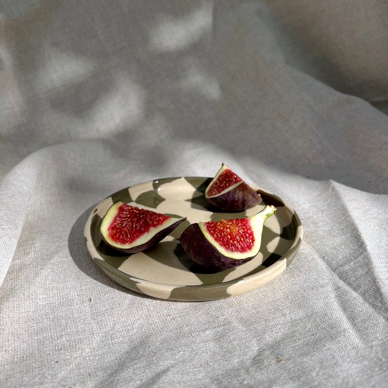 Ceramic Plate DARK GREEN MARBLE / Colorful stoneware plate / Dessert Plate / Dinner Plate / Handmade tableware / Coaster / Saucer image 2