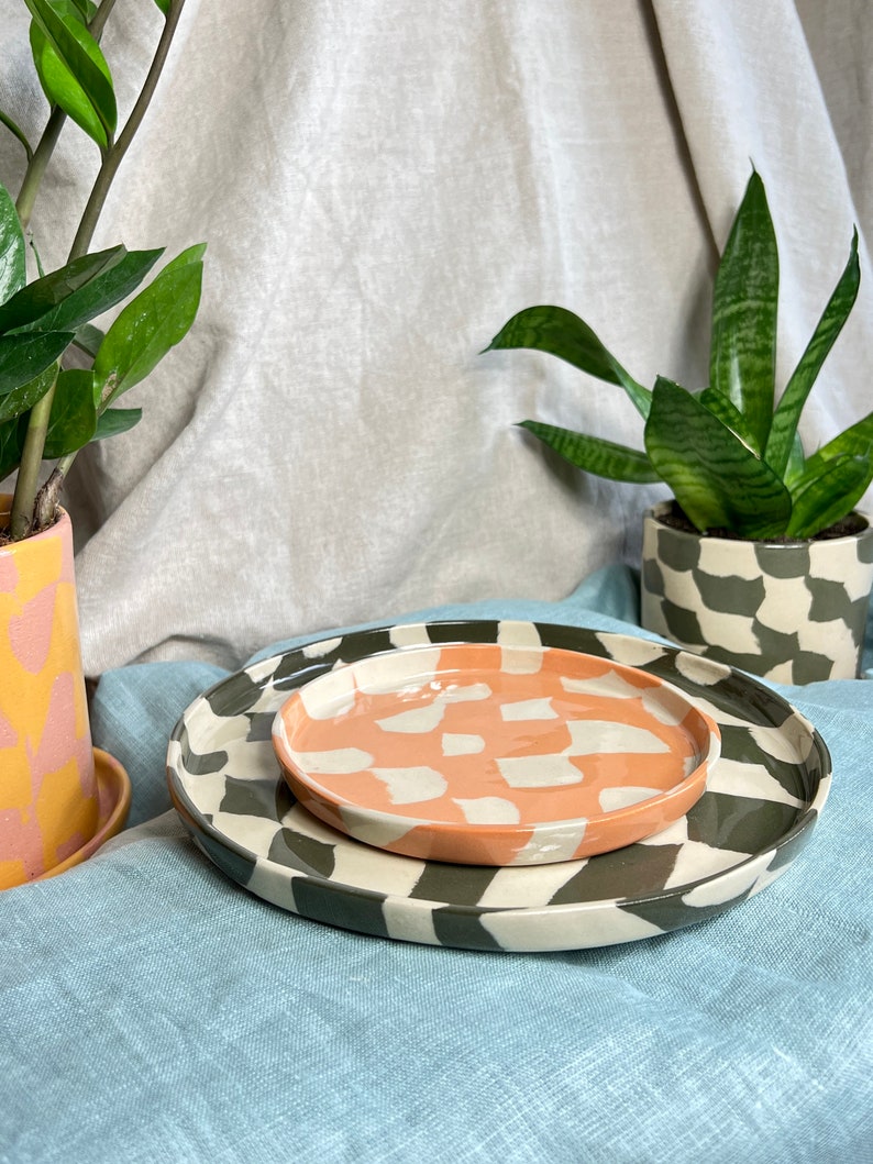 Ceramic Plate DARK GREEN MARBLE / Colorful stoneware plate / Dessert Plate / Dinner Plate / Handmade tableware / Coaster / Saucer image 3
