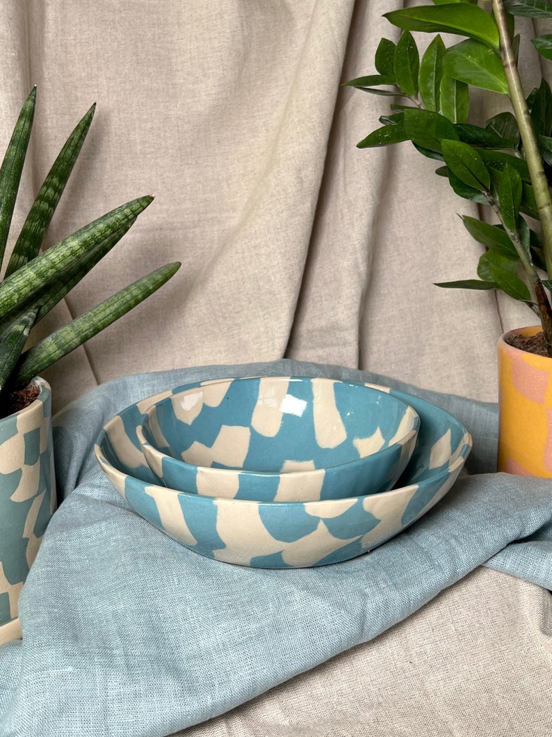 Ceramics bowl BLUE MARBLE / Stoneware ceramics bowl / Handmade dinner Bowl / Small snack bowl / Colorful cereal bowl / Nerikomi ceramics image 1