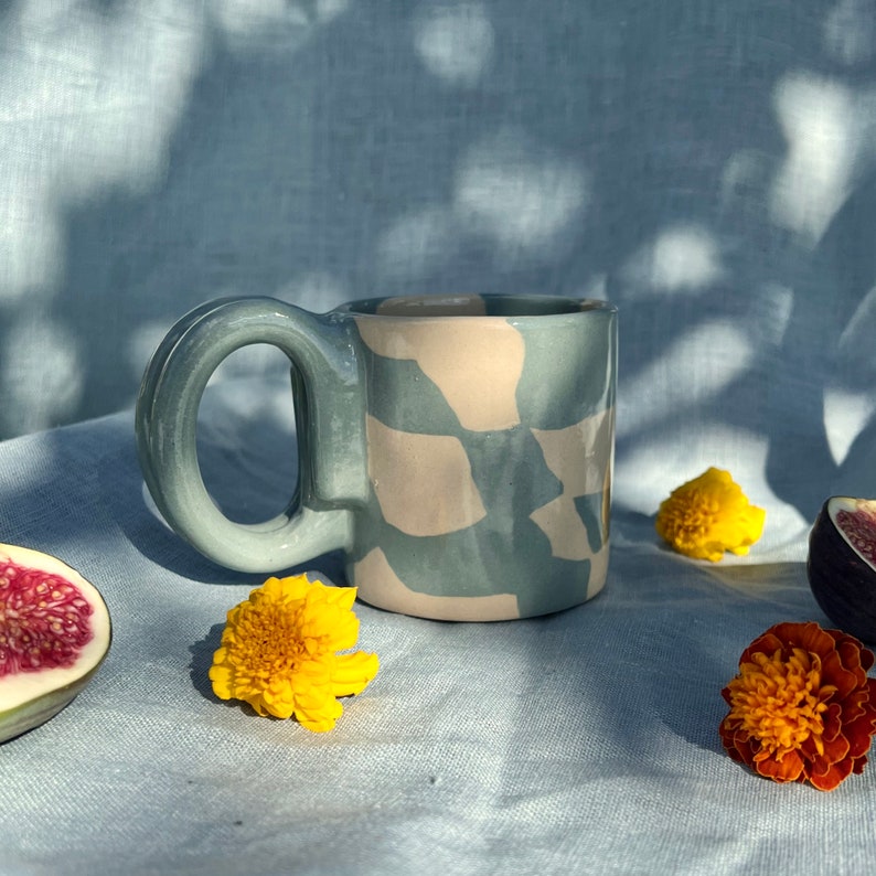 Ceramic Mug BLUE MARBLE / Handmade coffee mug / Tea cup / Nerikomi ceramic mug / Unique stoneware mug / Office mug HANDLE NR 2