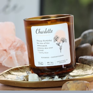 Personalised Candle | Soy Wax | Birth Month Flower Gift | November Custom Birthday Gift | Chrysanthemum | Mum | Teacher | Bestie