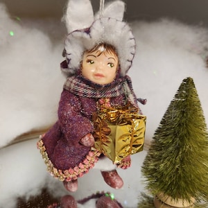 Christmas spun cotton ornament, vintage spun cotton figurine, Christmas handmade ornament,  vintage inspired ornament, spun cotton figurine