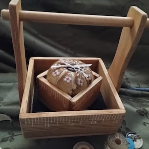 unique pincushion caddy, pincushion ruler box, country sewing box, quilting friend, sewing friend,  sewing accessories, travel sewing caddy