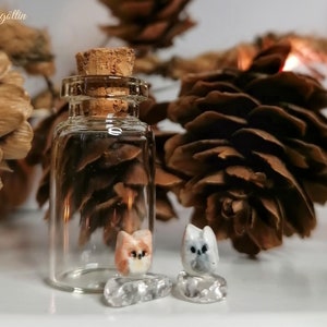 Owl miniature micro small in glass bottle with rock crystals | Handmade | Decoration | Heart goddess