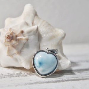 Larimar pendant heart | Rare gemstone mineral | Atlantis stone unique | Healing stone gemstone jewelry | Heart goddess