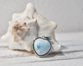 Larimar pendant heart | Rare Gemstone Mineral | Atlantis stone unique | Healing stone gemstone jewelry | Heart goddess