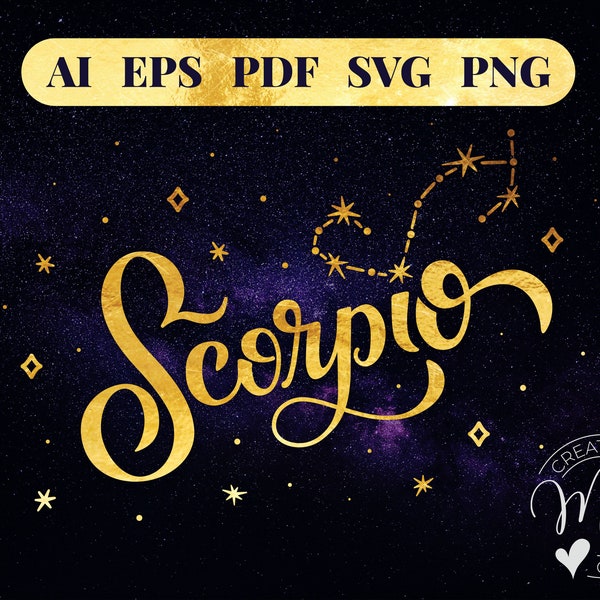 Horoscope Scorpio zodiac sign SVG, astrology birth symbol print file, instant download for cutting machines, hand lettered file for cricut