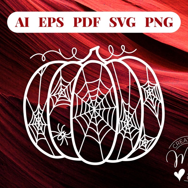 Halloween Pumpkin with Spiderwebs and a Spider, Cricut Cut File Svg, Fall Design, Digital Download, Iron On Decal, Foil Transfer, Silhouette