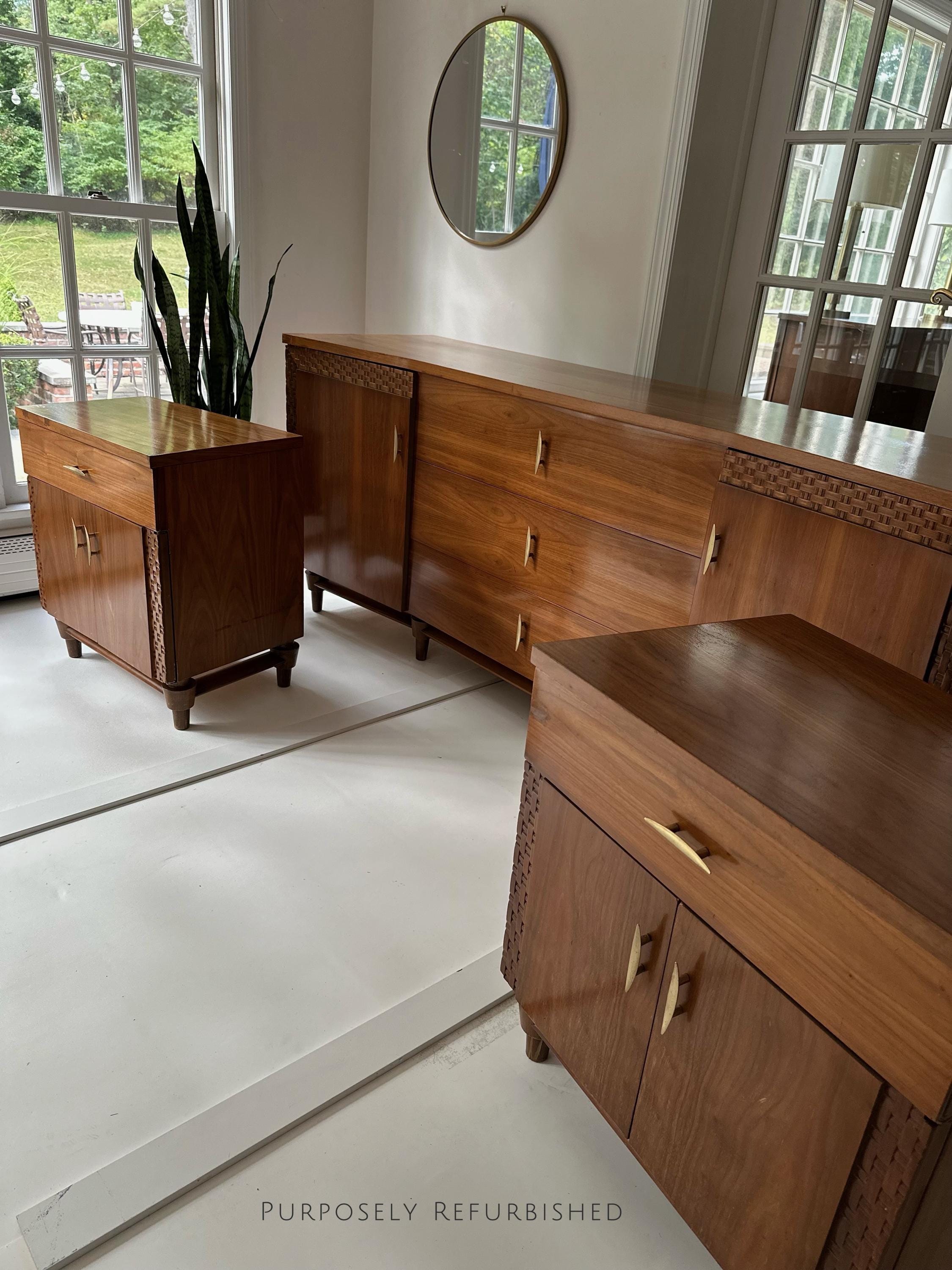 Piet Hein for Daniel Jones Walnut Angled Dresser and Matching
