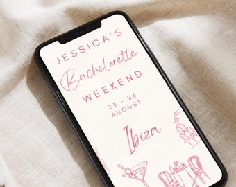 Bachelorette/Hen Party Invitation/Itinerary | Pink Ibiza Theme | Editable Canva Template | Digital Download