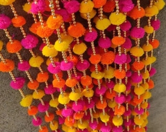 Multicolor Pom Pom Garland: Indian Wedding Mehndi Party Decor